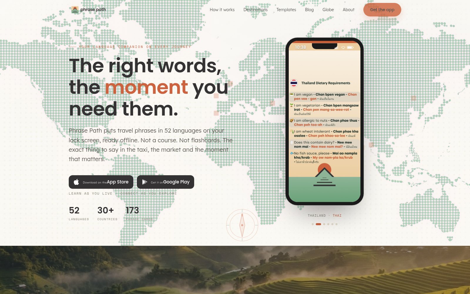 Phrase Path travel language app website home page